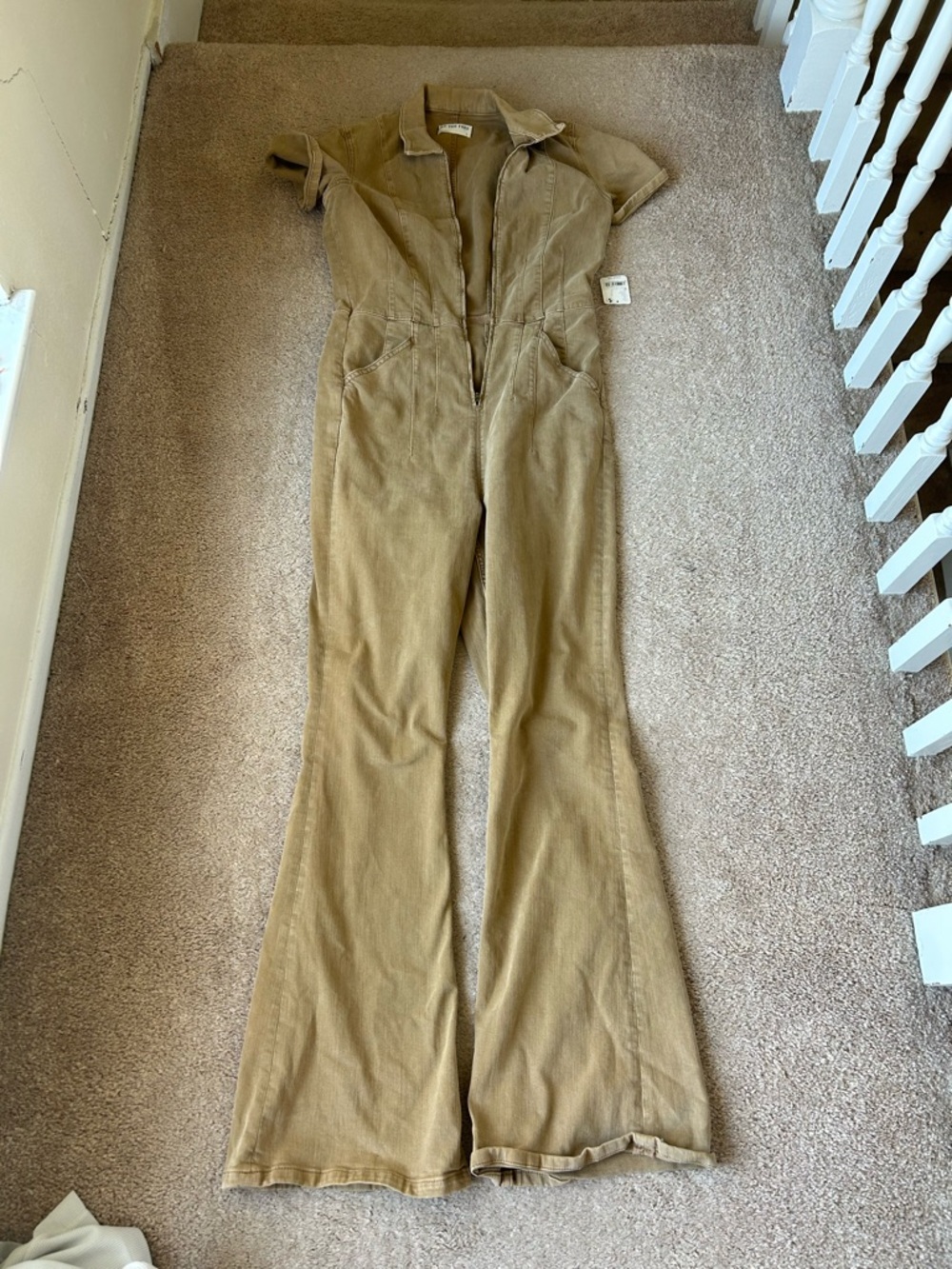 Free people Corduroy Short-Sleeve Jumpsuit in Tan